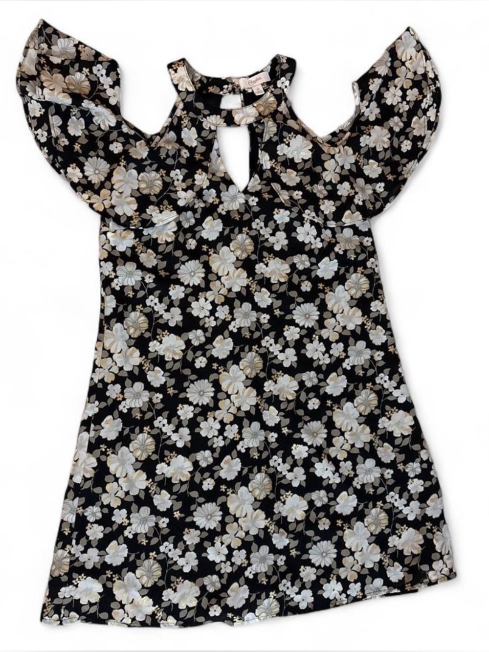 Candie's Black Floral Cold-Shoulder Dress with Cream & White Blooms